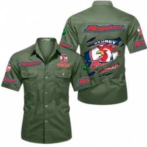 Sydney Roosters Fans Gift Short Sleeved Shirt, All Over Print Short Sleeved Shirt For Sport Fan, Custom Name NRL172071625334-Army Green