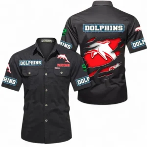 Redcliffe Dolphins Fans Gift Short Sleeved Shirt, All Over Print Short Sleeved Shirt For Sport Fan, Custom Name NRL172071625335-Black