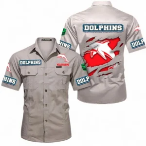Redcliffe Dolphins Fans Gift Short Sleeved Shirt, All Over Print Short Sleeved Shirt For Sport Fan, Custom Name NRL172071625335-Gray