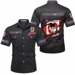 St George Illawarra Dragons Fans Gift Short Sleeved Shirt, All Over Print Short Sleeved Shirt For Sport Fan, Custom Name NRL172071625336-Black