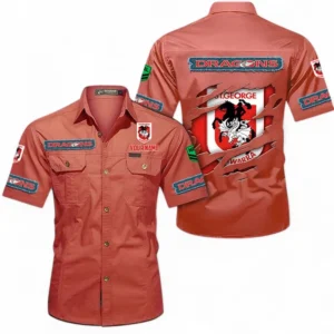 St George Illawarra Dragons Fans Gift Short Sleeved Shirt, All Over Print Short Sleeved Shirt For Sport Fan, Custom Name NRL172071625336-Red