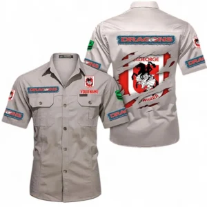 St George Illawarra Dragons Fans Gift Short Sleeved Shirt, All Over Print Short Sleeved Shirt For Sport Fan, Custom Name NRL172071625336-Gray