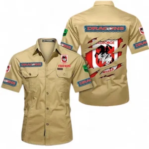St George Illawarra Dragons Fans Gift Short Sleeved Shirt, All Over Print Short Sleeved Shirt For Sport Fan, Custom Name NRL172071625336-Khaki