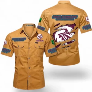 Manly Warringah Sea Eagles Fans Gift Short Sleeved Shirt, All Over Print Short Sleeved Shirt For Sport Fan, Custom Name NRL172071625337-Turmeric