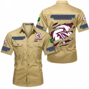 Manly Warringah Sea Eagles Fans Gift Short Sleeved Shirt, All Over Print Short Sleeved Shirt For Sport Fan, Custom Name NRL172071625337-Khaki