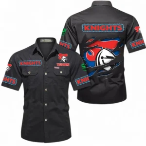 Newcastle Knights Fans Gift Short Sleeved Shirt, All Over Print Short Sleeved Shirt For Sport Fan, Custom Name NRL172071625338-Black