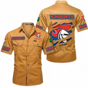 Newcastle Knights Fans Gift Short Sleeved Shirt, All Over Print Short Sleeved Shirt For Sport Fan, Custom Name NRL172071625338-Turmeric