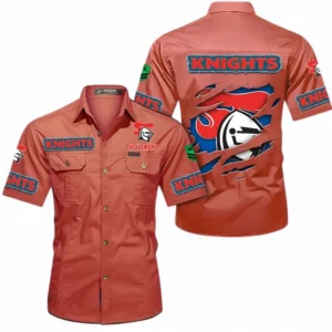 Newcastle Knights Fans Gift Short Sleeved Shirt, All Over Print Short Sleeved Shirt For Sport Fan, Custom Name NRL172071625338-Red
