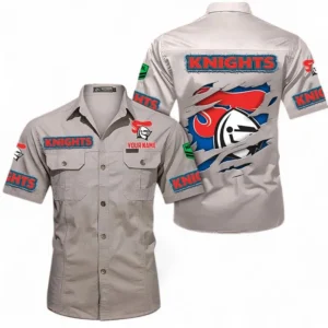 Newcastle Knights Fans Gift Short Sleeved Shirt, All Over Print Short Sleeved Shirt For Sport Fan, Custom Name NRL172071625338-Gray