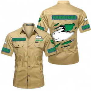 South Sydney Rabbitohs Fans Gift Short Sleeved Shirt, All Over Print Short Sleeved Shirt For Sport Fan, Custom Name NRL172071625339-Khaki