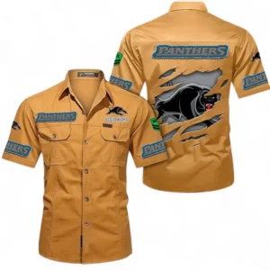 Penrith Panthers Fans Gift Short Sleeved Shirt, All Over Print Short Sleeved Shirt For Sport Fan, Custom Name NRL172071625340-Turmeric