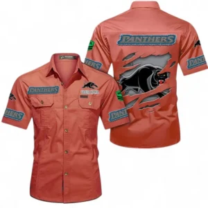 Penrith Panthers Fans Gift Short Sleeved Shirt, All Over Print Short Sleeved Shirt For Sport Fan, Custom Name NRL172071625340-Red