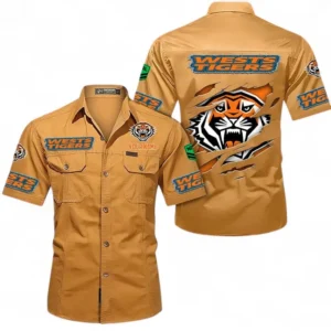 Wests Tigers Fans Gift Short Sleeved Shirt, All Over Print Short Sleeved Shirt For Sport Fan, Custom Name NRL172071625341-Turmeric
