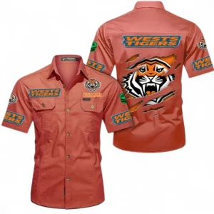 Wests Tigers Fans Gift Short Sleeved Shirt, All Over Print Short Sleeved Shirt For Sport Fan, Custom Name NRL172071625341-Red