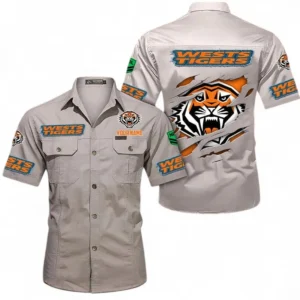 Wests Tigers Fans Gift Short Sleeved Shirt, All Over Print Short Sleeved Shirt For Sport Fan, Custom Name NRL172071625341-Gray