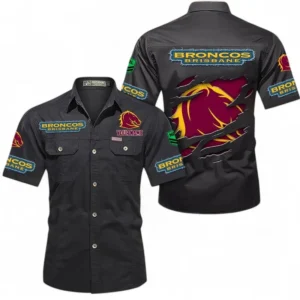 Brisbane Broncos Fans Gift Short Sleeved Shirt, All Over Print Short Sleeved Shirt For Sport Fan, Custom Name NRL172071625342-Black