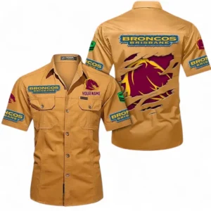 Brisbane Broncos Fans Gift Short Sleeved Shirt, All Over Print Short Sleeved Shirt For Sport Fan, Custom Name NRL172071625342-Turmeric