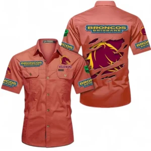 Brisbane Broncos Fans Gift Short Sleeved Shirt, All Over Print Short Sleeved Shirt For Sport Fan, Custom Name NRL172071625342-Red