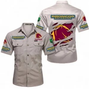 Brisbane Broncos Fans Gift Short Sleeved Shirt, All Over Print Short Sleeved Shirt For Sport Fan, Custom Name NRL172071625342-Gray