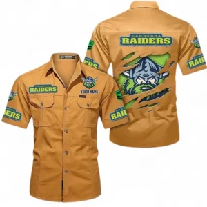 Canberra Raiders Fans Gift Short Sleeved Shirt, All Over Print Short Sleeved Shirt For Sport Fan, Custom Name NRL172071625343-Turmeric