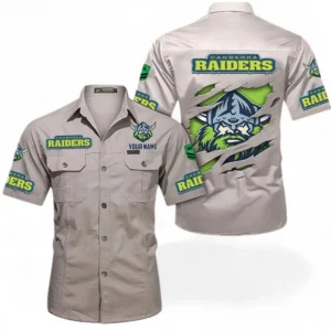 Canberra Raiders Fans Gift Short Sleeved Shirt, All Over Print Short Sleeved Shirt For Sport Fan, Custom Name NRL172071625343-Gray
