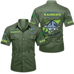 Canberra Raiders Fans Gift Short Sleeved Shirt, All Over Print Short Sleeved Shirt For Sport Fan, Custom Name NRL172071625343-Army Green