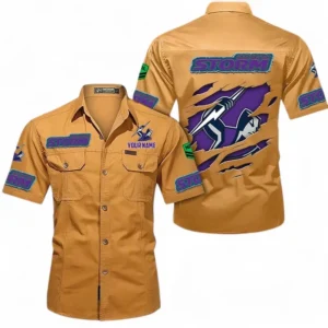 Melbourne Storm Fans Gift Short Sleeved Shirt, All Over Print Short Sleeved Shirt For Sport Fan, Custom Name NRL172071625344-Turmeric
