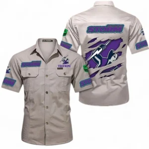 Melbourne Storm Fans Gift Short Sleeved Shirt, All Over Print Short Sleeved Shirt For Sport Fan, Custom Name NRL172071625344-Gray