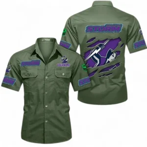 Melbourne Storm Fans Gift Short Sleeved Shirt, All Over Print Short Sleeved Shirt For Sport Fan, Custom Name NRL172071625344-Army Green