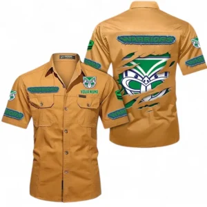 New Zealand Warriors Fans Gift Short Sleeved Shirt, All Over Print Short Sleeved Shirt For Sport Fan, Custom Name NRL172071625345-Turmeric