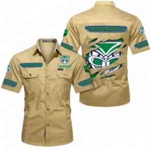 New Zealand Warriors Fans Gift Short Sleeved Shirt, All Over Print Short Sleeved Shirt For Sport Fan, Custom Name NRL172071625345-Khaki