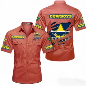 North Queensland Cowboys Fans Gift Short Sleeved Shirt, All Over Print Short Sleeved Shirt For Sport Fan, Custom Name NRL172071625346-Red