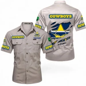 North Queensland Cowboys Fans Gift Short Sleeved Shirt, All Over Print Short Sleeved Shirt For Sport Fan, Custom Name NRL172071625346-Gray