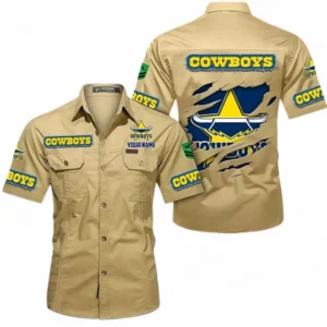 North Queensland Cowboys Fans Gift Short Sleeved Shirt, All Over Print Short Sleeved Shirt For Sport Fan, Custom Name NRL172071625346-Khaki