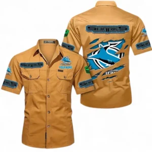 Cronulla Sharks Fans Gift Short Sleeved Shirt, All Over Print Short Sleeved Shirt For Sport Fan, Custom Name NRL172071625347-Turmeric