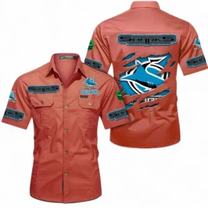 Cronulla Sharks Fans Gift Short Sleeved Shirt, All Over Print Short Sleeved Shirt For Sport Fan, Custom Name NRL172071625347-Red