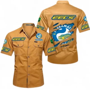 Parramatta Eels Fans Gift Short Sleeved Shirt, All Over Print Short Sleeved Shirt For Sport Fan, Custom Name NRL172071625348-Turmeric
