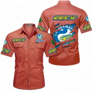 Parramatta Eels Fans Gift Short Sleeved Shirt, All Over Print Short Sleeved Shirt For Sport Fan, Custom Name NRL172071625348-Red