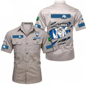Canterbury-Bankstown Bulldogs Fans Gift Short Sleeved Shirt, All Over Print Short Sleeved Shirt For Sport Fan, Custom Name NRL172071625349-Gray