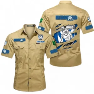 Canterbury-Bankstown Bulldogs Fans Gift Short Sleeved Shirt, All Over Print Short Sleeved Shirt For Sport Fan, Custom Name NRL172071625349-Khaki