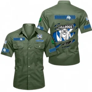 Canterbury-Bankstown Bulldogs Fans Gift Short Sleeved Shirt, All Over Print Short Sleeved Shirt For Sport Fan, Custom Name NRL172071625349-Army Green
