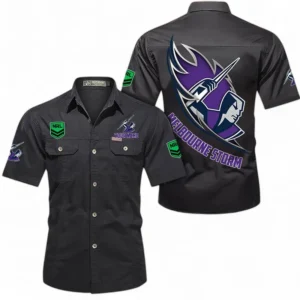 Melbourne Storm Fans Gift Short Sleeved Shirt, All Over Print Short Sleeved Shirt For Sport Fan, Custom Name NRL173071625000-Black