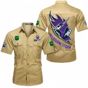 Melbourne Storm Fans Gift Short Sleeved Shirt, All Over Print Short Sleeved Shirt For Sport Fan, Custom Name NRL173071625000-Khaki