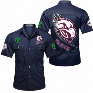 Manly Warringah Sea Eagles Fans Gift Short Sleeved Shirt, All Over Print Short Sleeved Shirt For Sport Fan, Custom Name NRL173071625001-Dark Blue