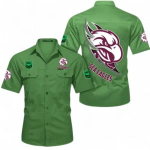 Manly Warringah Sea Eagles Fans Gift Short Sleeved Shirt, All Over Print Short Sleeved Shirt For Sport Fan, Custom Name NRL173071625001-Fruit Green