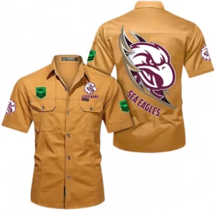 Manly Warringah Sea Eagles Fans Gift Short Sleeved Shirt, All Over Print Short Sleeved Shirt For Sport Fan, Custom Name NRL173071625001-Turmeric