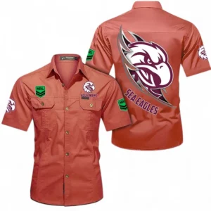 Manly Warringah Sea Eagles Fans Gift Short Sleeved Shirt, All Over Print Short Sleeved Shirt For Sport Fan, Custom Name NRL173071625001-Red