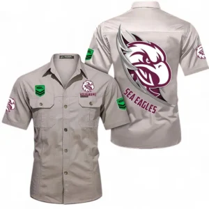 Manly Warringah Sea Eagles Fans Gift Short Sleeved Shirt, All Over Print Short Sleeved Shirt For Sport Fan, Custom Name NRL173071625001-Gray