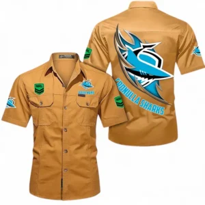 Cronulla Sharks Fans Gift Short Sleeved Shirt, All Over Print Short Sleeved Shirt For Sport Fan, Custom Name NRL173071625002-Turmeric