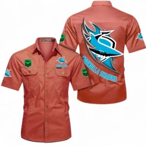 Cronulla Sharks Fans Gift Short Sleeved Shirt, All Over Print Short Sleeved Shirt For Sport Fan, Custom Name NRL173071625002-Red
